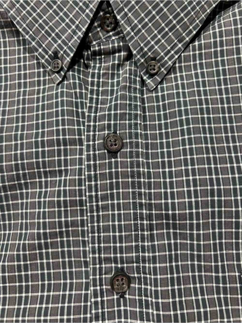 VINTAGE BURBERRY DARK GREY PLAID BUTTON DOWN SHIRT MENS LARGE EXCELLENT COND - Picture 10 of 11